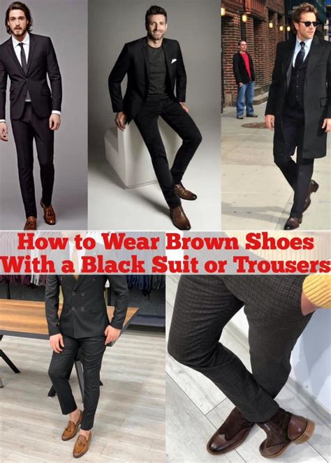 do brown shoes and black pants match|brown shoes black suit formal.